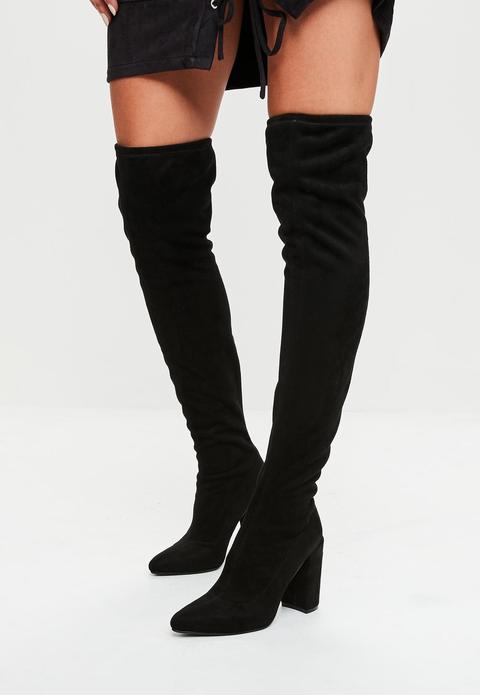 Black Faux Suede Over The Knee Boots 