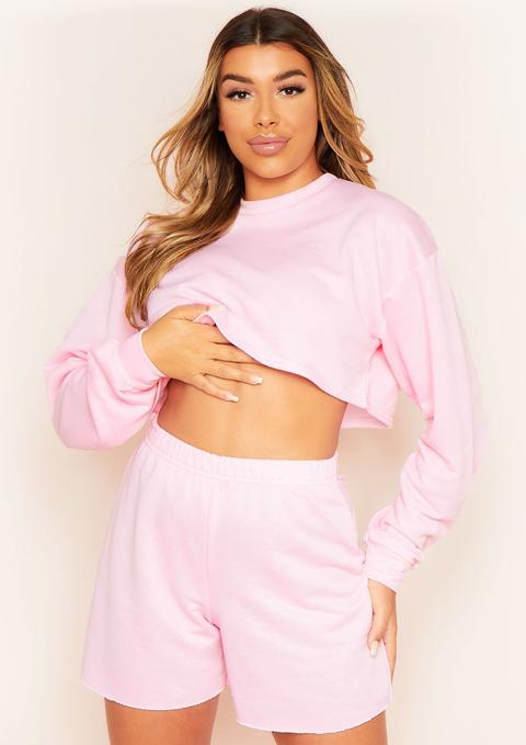 Hedda Pale Pink Cropped Loopback Sweatshirt