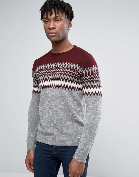 Jersey De Grecas Alpinas En Gris Y Burdeos De Pull&bear