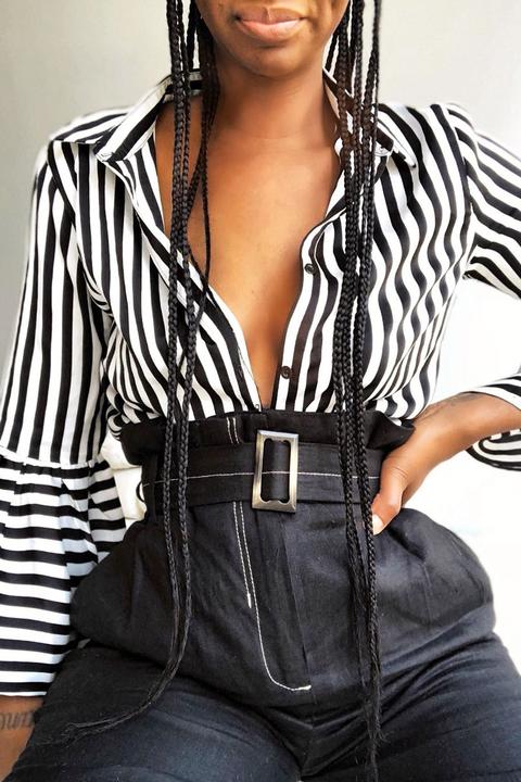 Black And White Striped Shirt With Bell Sleeves - Harper