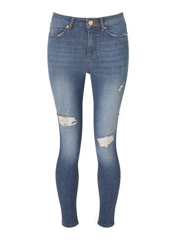 Womens Lizzie Empire High Waist Super Skinny Mid Wash Ripped Jeans, Blue