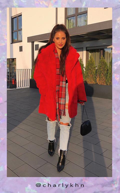 Tara Faux Fur Coat In Red