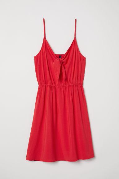 H & M - Vestido Con Lazada - Rojo