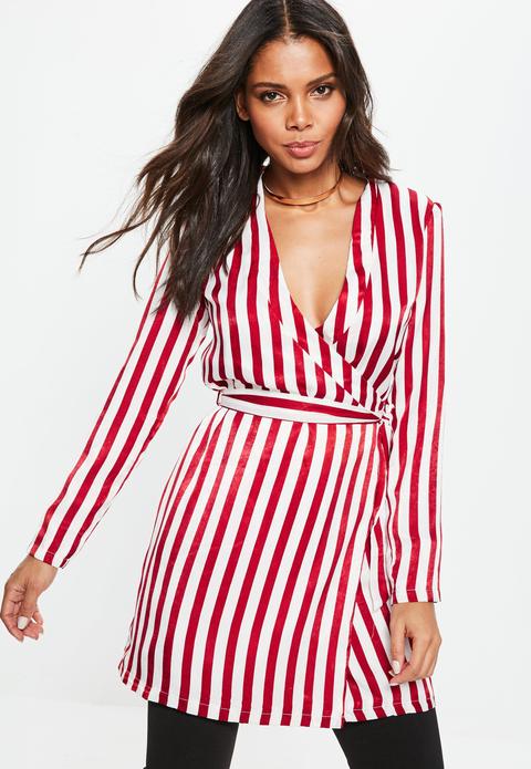 White Contrast Stripe Tie Waist Shift Dress