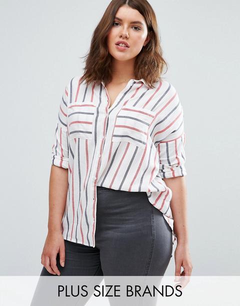 Camisa De Corte Recto A Rayas De New Look Plus