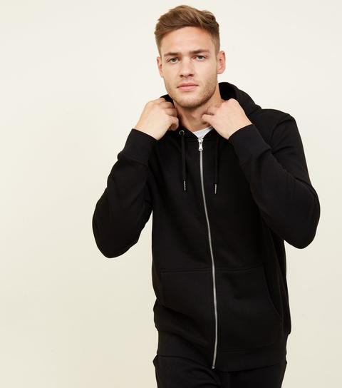 Men's Black Zip Front Hoodie New Look