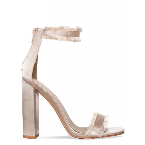 Beni Nude Satin Frayed Barely There Heels