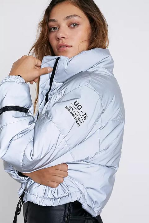 Uo Shelly Silver Reflective Puffer Jacket - Silver M At Urban Outfitters