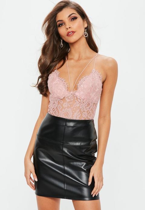 Premium Pink Corded Lace Harness Bodysuit, Pink