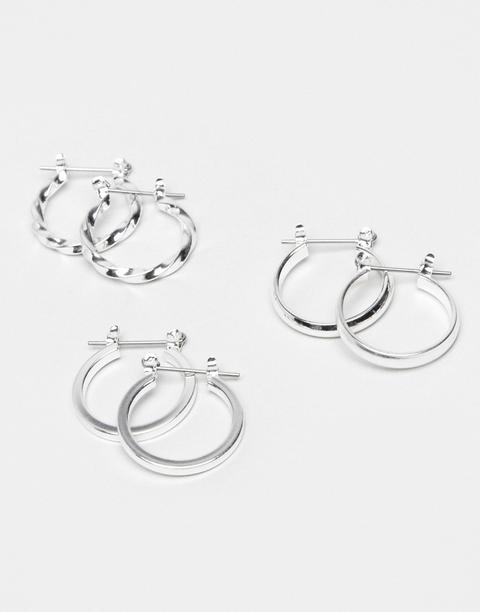 Asos Design Pack Of 3 20mm Hoop Earrings In Silver
