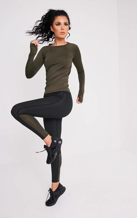 Alexis Khaki Panelled Gym Leggings, Green