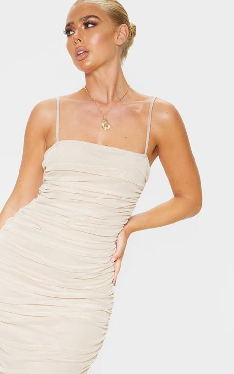 nude strappy mesh ruched midaxi dress