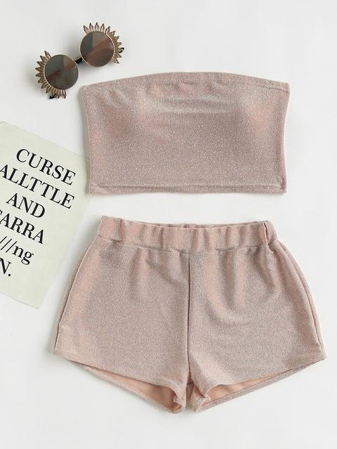 Pantaloncino & Top A Fascia Crop Glietterati