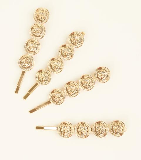 4 Pack Gold Coin Hair Slides New Look