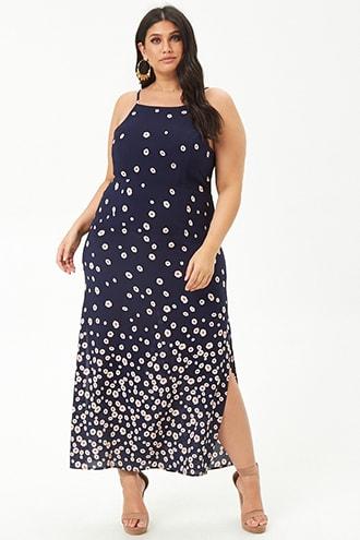 Forever 21 Plus Size Floral Print Maxi Dress , Navy/pink