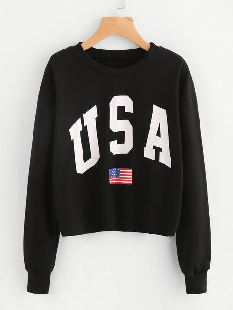 America Flag Print Sweatshirt