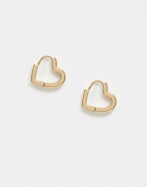 Designb London Earrings In Heart Huggie Hoop In Gold