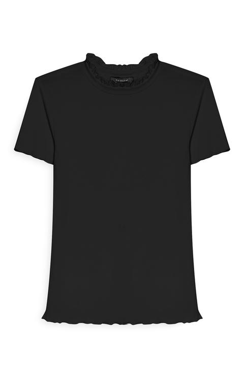 Top Nero Con Volant Sul Collo