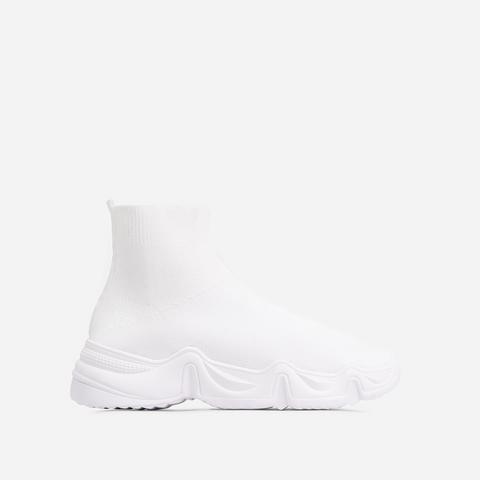 Atlas Chunky Sole Sock Trainer In White Knit, White