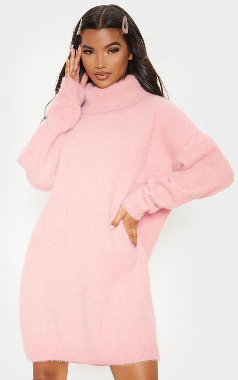 Robe Pull En Maille Rose Tendre À Col Haut, Rose