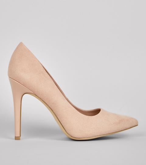Wide Fit Nude Suedette Pointed Court 