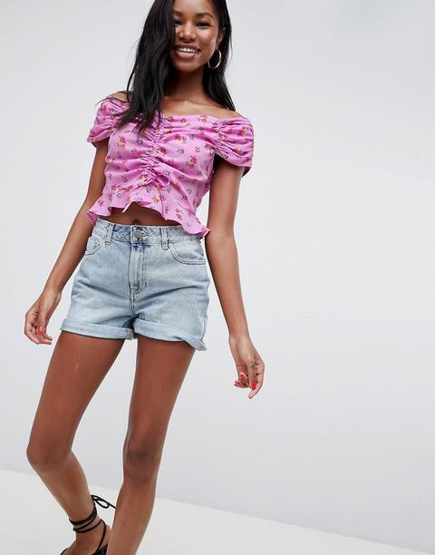 Asos Design - Top A Fiori Con Ruches Sul Davanti - Multicolore