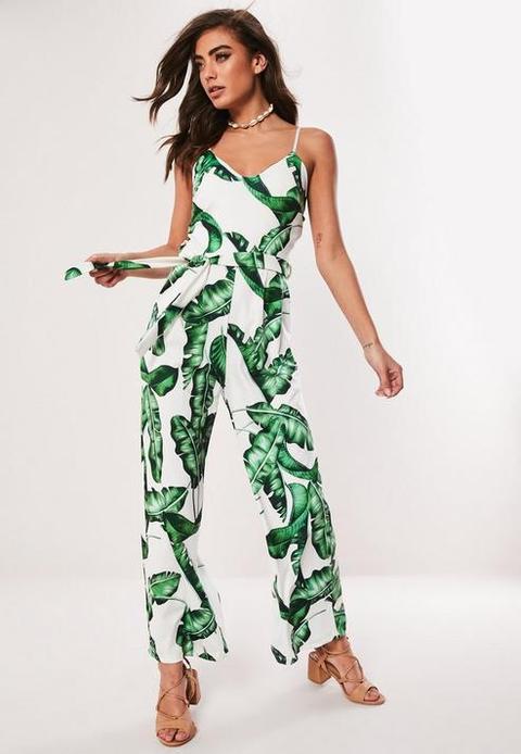 Green Palm Print Jumpsuit, Green