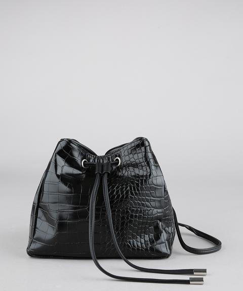 Bolsa Feminina Bucket Pequena Croco Preta