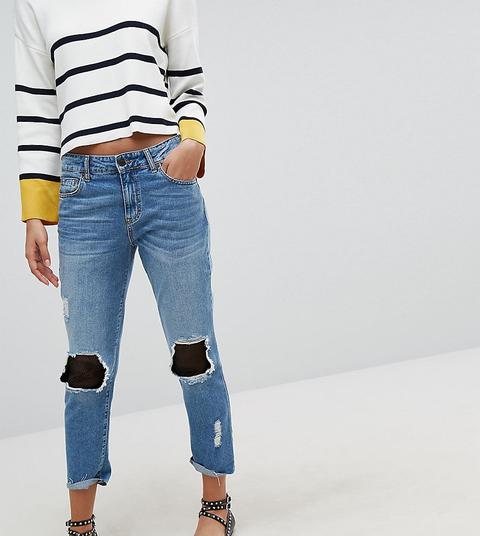 Stradivarius - Jeans Con Rattoppi A Rete - Blu