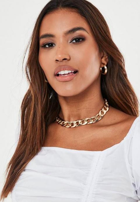 Gold Look Chunky Chain Choker, Gold