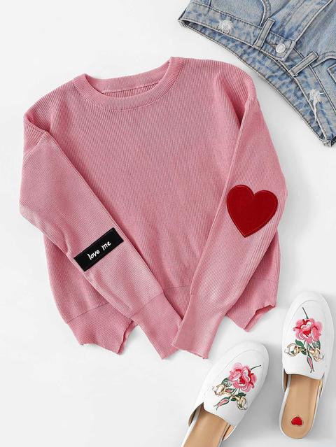 Maglione Con Toppa A Cuore E Orlo A Smerlato