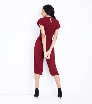 Burgundy Wrap Front Culotte Jumpsuit