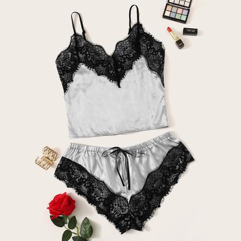 Ensemble De Lingerie En Satin Avec Pieces En Dentelle From Shein On 21 Buttons