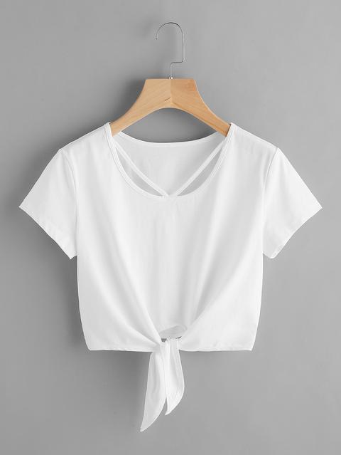 T-shirt Crop Con Fiocco E Scollo Cut Out