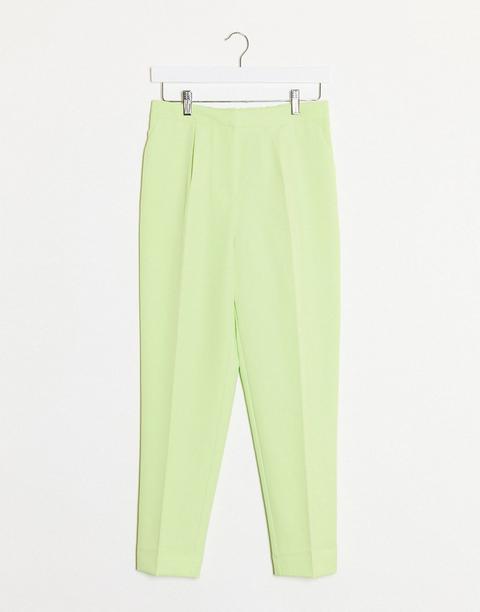 New Look Slim Leg Trousers In Lime Co Ord-green