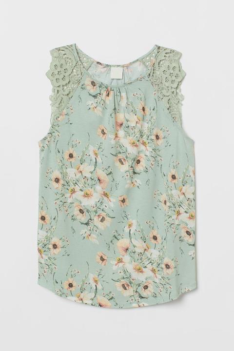 H & M - Top In Jersey Con Pizzo - Verde