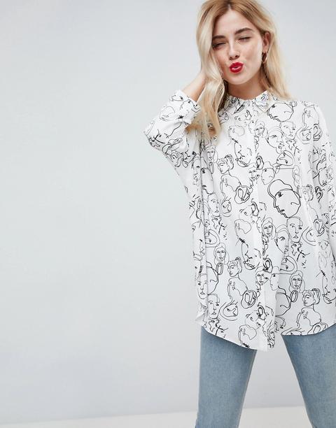 Asos - Camicia Oversize Con Stampa A Schizzo - Multicolore