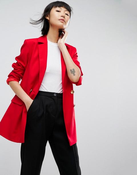 Asos Sartoriale - Blazer Lungo Con Bottoni Dorati - Rosso