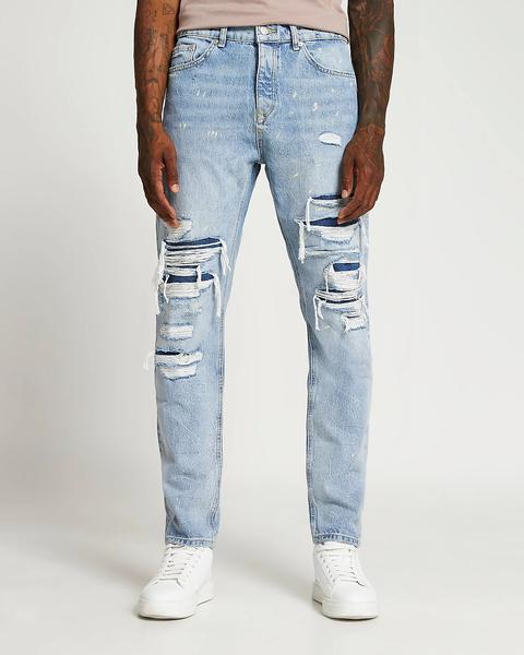 Blue Ripped Slim Fit Jeans