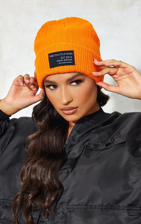 Prettylittlething Orange Chunky New Season Tab Beanie