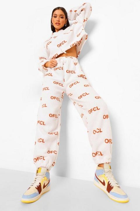 Womens Ofcl Print Teddy Joggers - White - 12, White