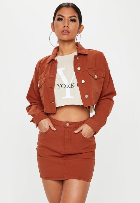 Rust A Line Denim Mini Skirt, Rust