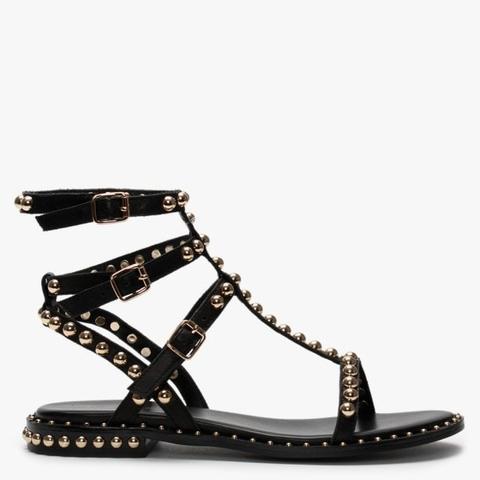 Eternal Black Leather Studded Gladiator Sandals