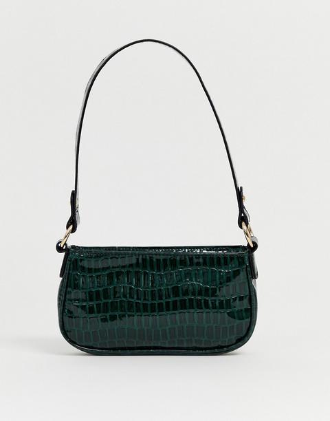 Asos Design Croc Effect 90s Shoulder Bag-green