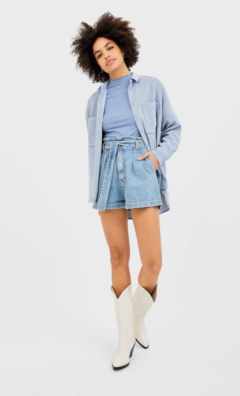 Stradivarius Short En Jean Paperbag Femme Denim Xs