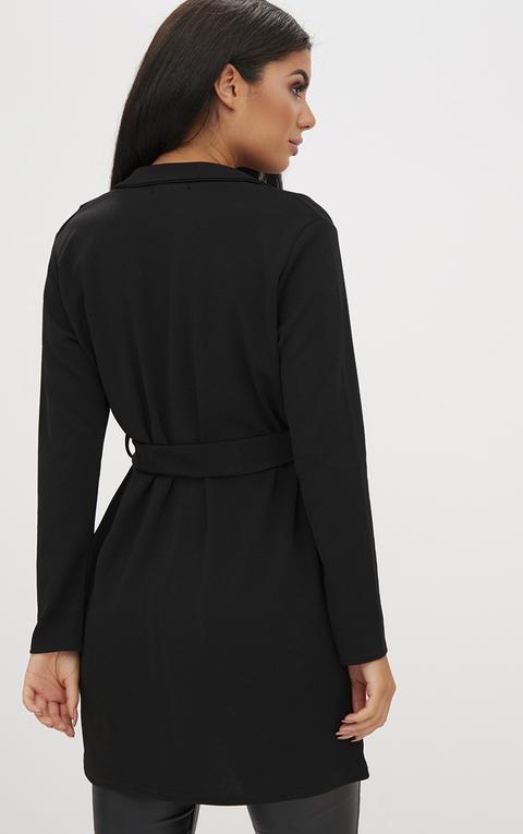 Black Longline Belted Blazer