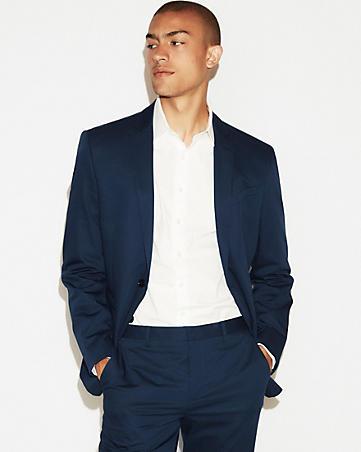 Slim Blue Cotton Sateen Suit Jacket