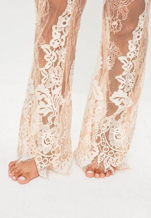 Premium Nude Eyelash Lace Beach Trousers, Cream from Missguided on