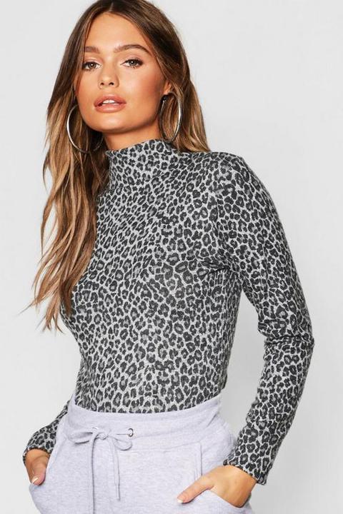 Leopard Print Brushed Knitted Top