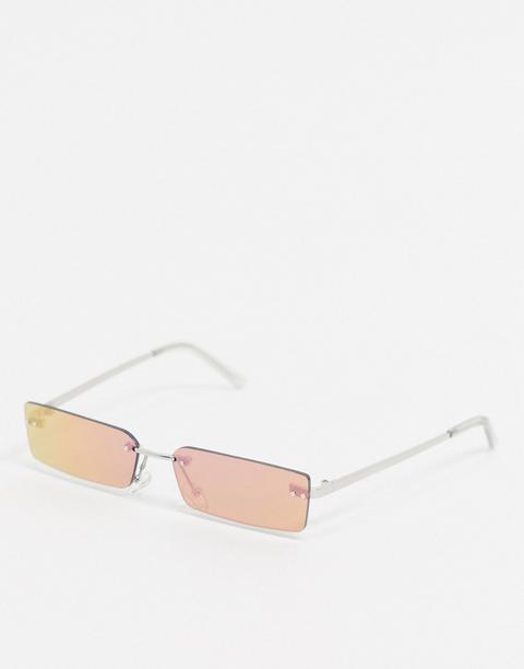 Asos Design Rimless Slim Rectangle Fashion Glasses In Flash Lens-silver